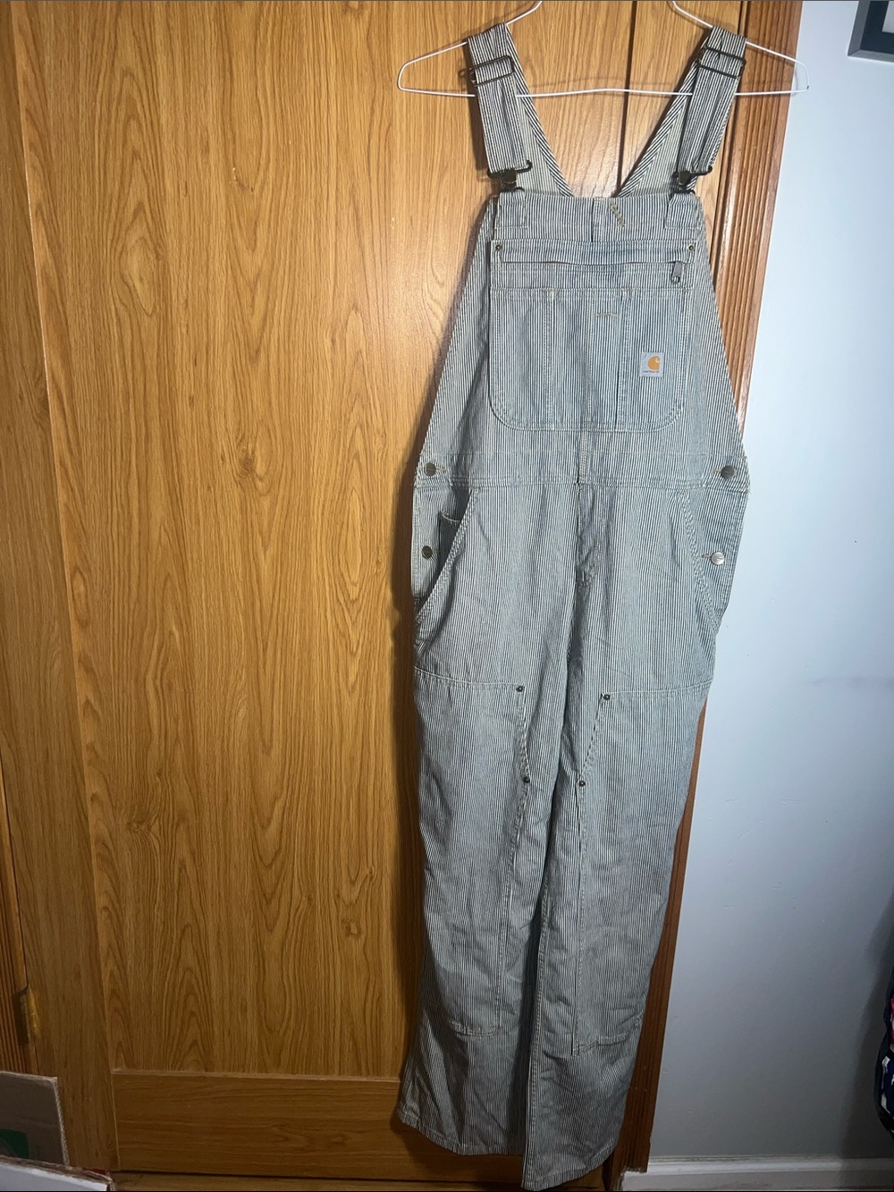 Carhartt Women's blue /tan Pinstripe Overalls